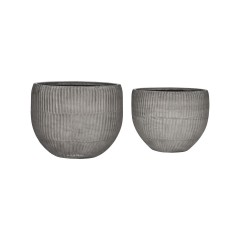 POT BB ROUND RIBBED CEMENT SET OF 2 